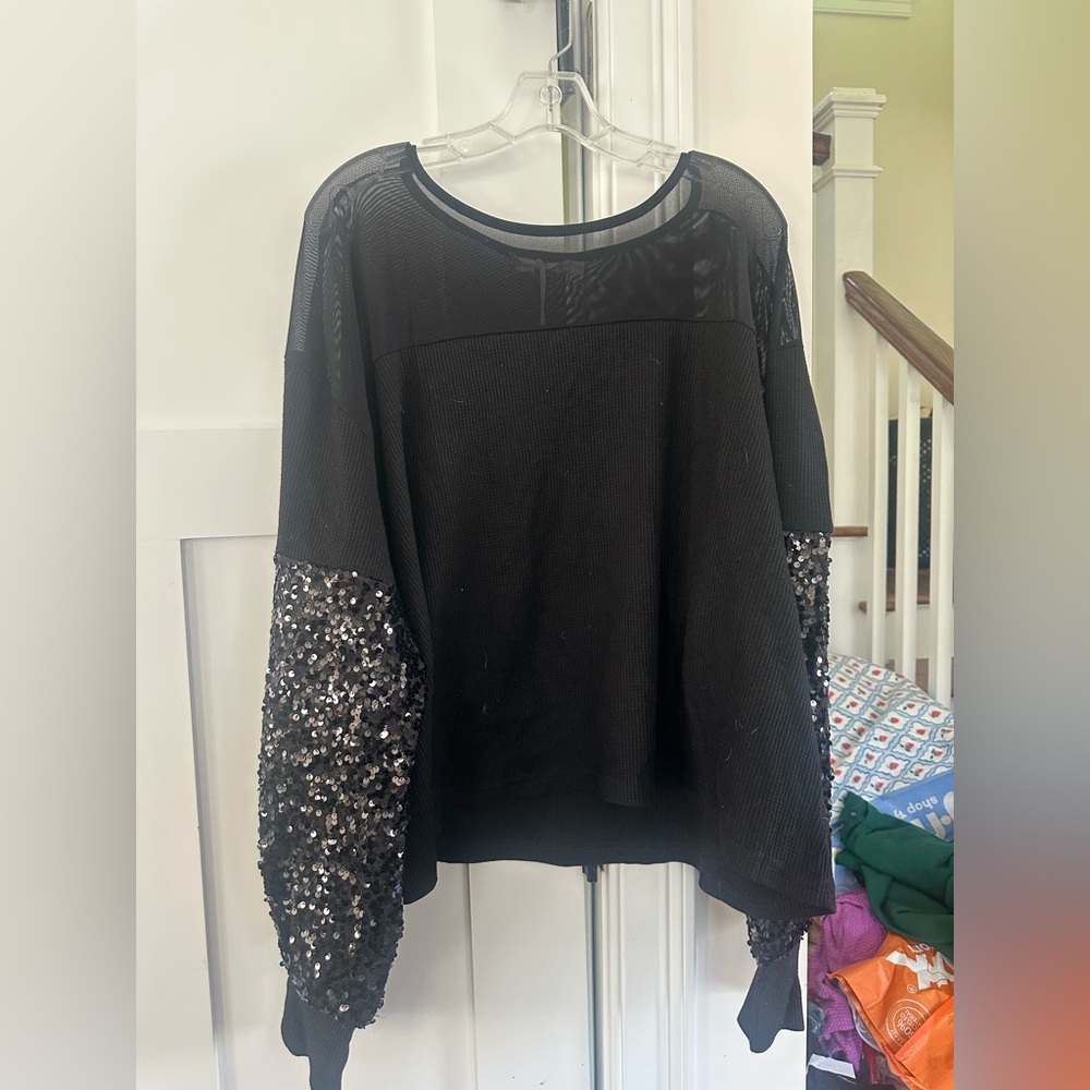 Southern Grace Black Sequin Sleeve Sweatshirt